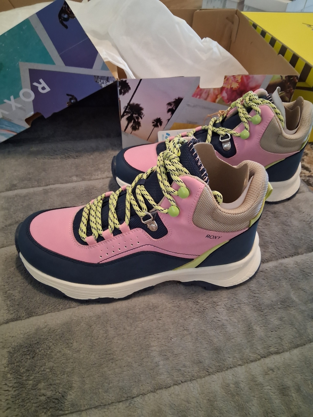 Roxy Pink and Navy Lace-Up Chunky Boots with Neon Accents